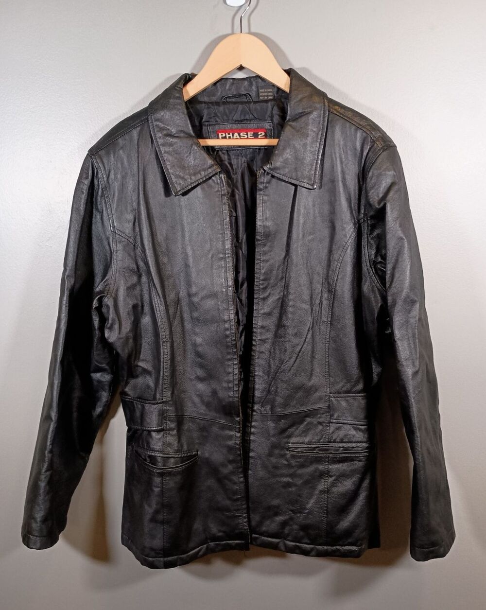 Phase Two Womens Black Long Sleeve Collared Pockets Full Zip Jacket Size Large